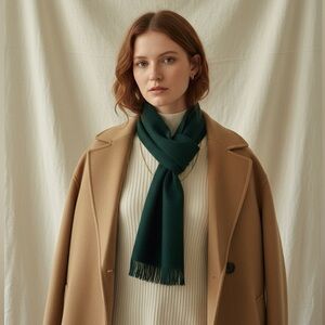 Giorgio Armani Forest Green Wool Scarf Embroidered Logo Vintage Italian Luxury